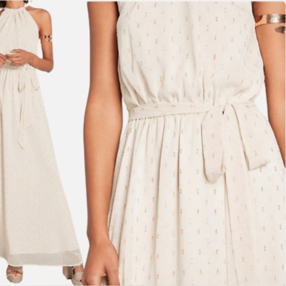 ModCloth Illuminated Elegance Cream + Metallic Chiffon Maxi Dress Size Large NWT - Picture 3 of 12